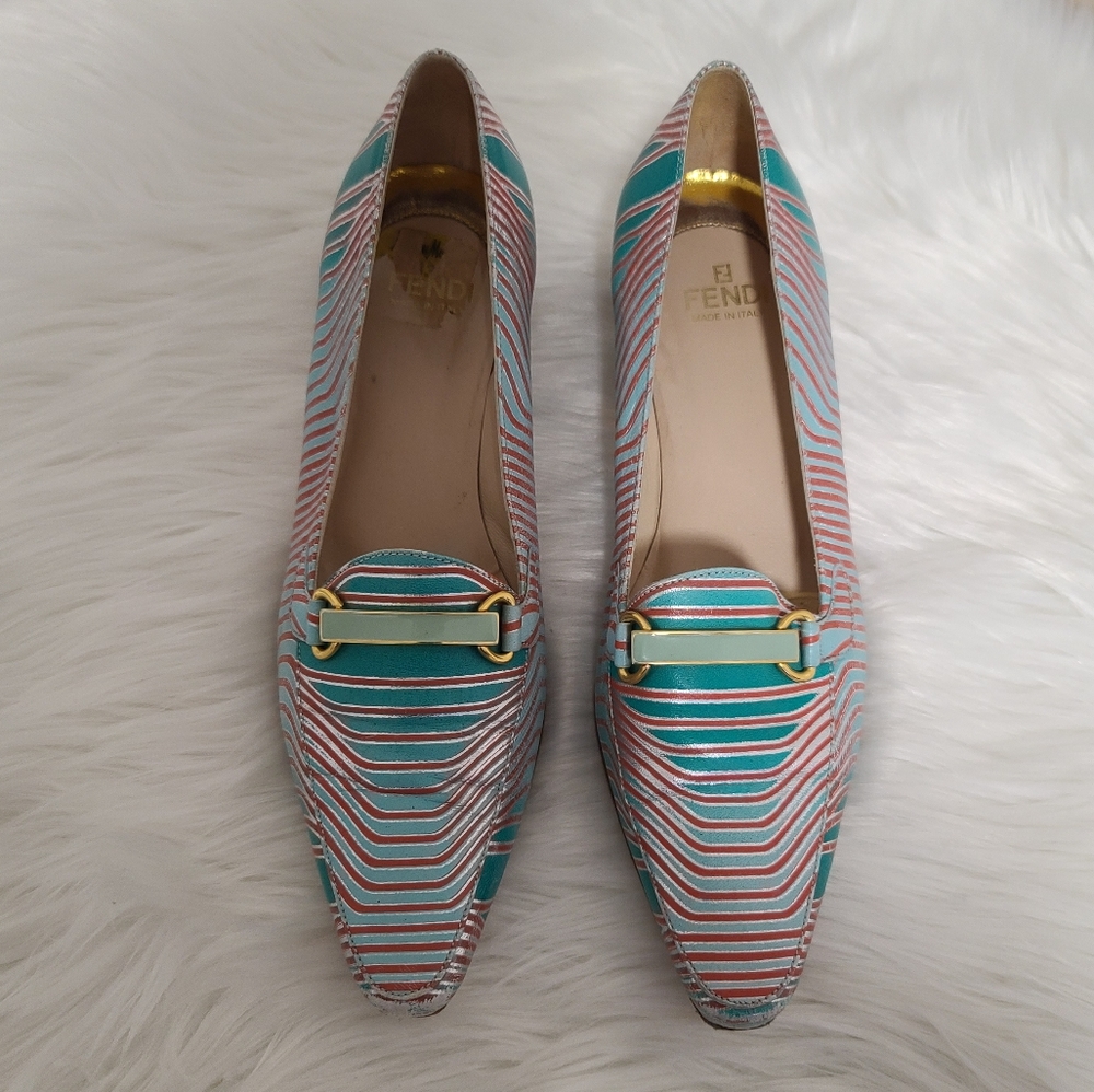 Fendi horsebit multicolored kitten heels